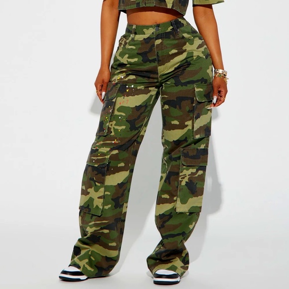 Fashion Nova Pants - You Lost Me Camo Cargo Pant - Olive/combo